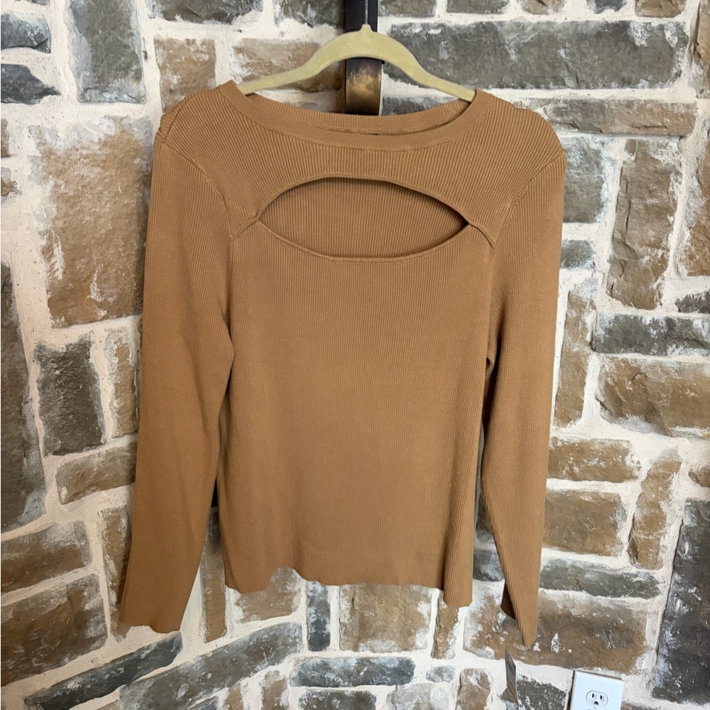 INC Women’s FRONT Cutout Long-Sleeve Top in Camel tan color XL
